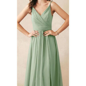 AW BRIDAL sz 4 S sage green Joie bridesmaid chiffon bridesmaid maxi dress B71